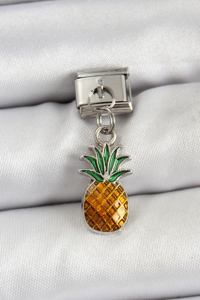 OGHAMAY 316L Steel Dangle Pineapple Model Silver Color Nomination Charm