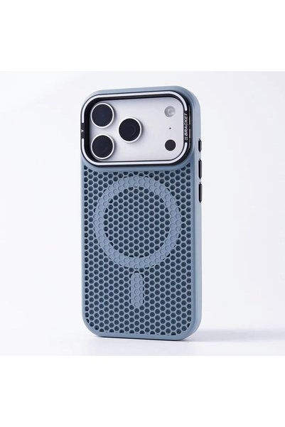 Generic Compatible with iPhone 17 Pro, Magnetic Phone Case with Foldable Camera Lens Kickstand, Slim Shockproof TPU Cover, Heat-Dissipation Mesh, Drop Protection, Supports Magnetic Charging, Sky Blue