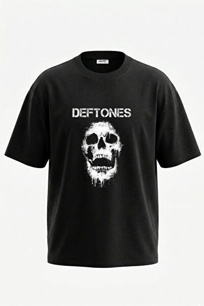 Anetos Tricou oversize negru din bumbac cu imprimeu pe spate Deftones Skull D...