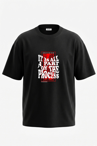Anetos Tricou oversize negru din bumbac cu imprimeu pe spate și design cu slogan