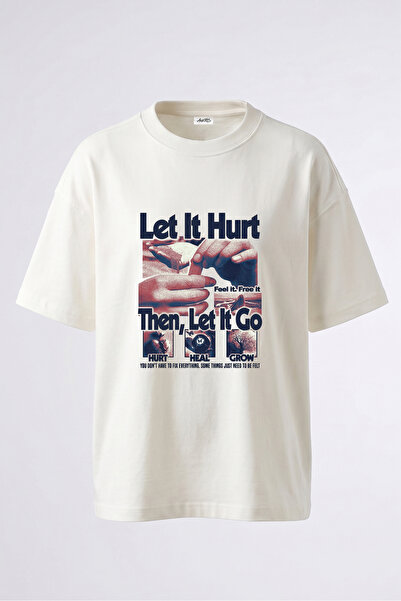 Anetos Tricou oversize alb din bumbac cu imprimeu pe spate Hurt Heal Grow Design