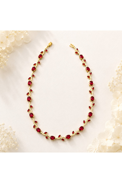 Lilith Takı Gold Color Red Stone Elegant Branch Design Women's Necklace – Sty...
