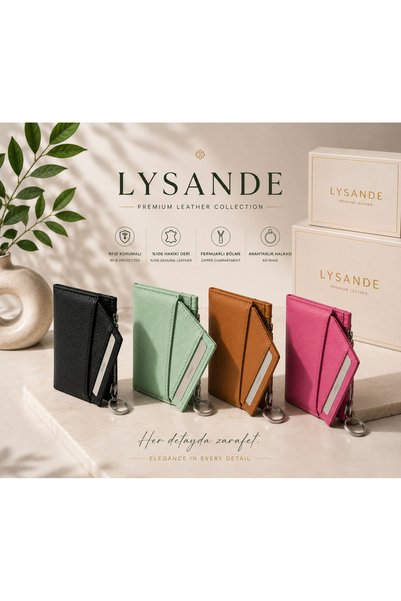 Lysande Genuine Leather Zippered Keychain Card Holder Wallet Rfid Protected Slim Design Unisex