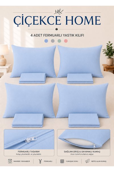Çiçekce Home evinize renk katar Yastık Kılıfı 4 Adet Fermuarlı 50x70 cm