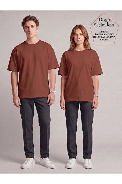 SmallTouch Unisex Oversize Yumuşak Dokulu Kiremit Basic Bisiklet Yaka Tişört