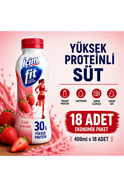 İçim Fit Yüksek Proteinli Laktozsuz Çilekli Süt 400ml x 18 Adet