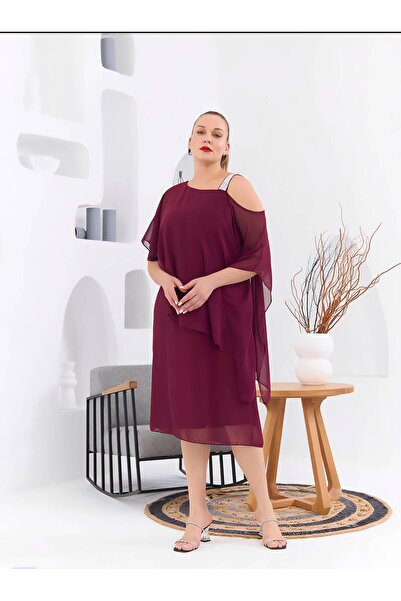 1way Elegant Burgundy Chiffon Dress