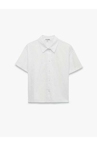 Koton Cotton Classic Collar Buttoned Short Sleeve Embroidered Shirt
