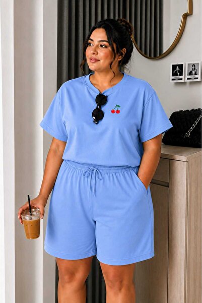 ZAVIXO -Women's Plus Size 100% Cotton Shorts T-Shirt Set Comfortable Casual S...