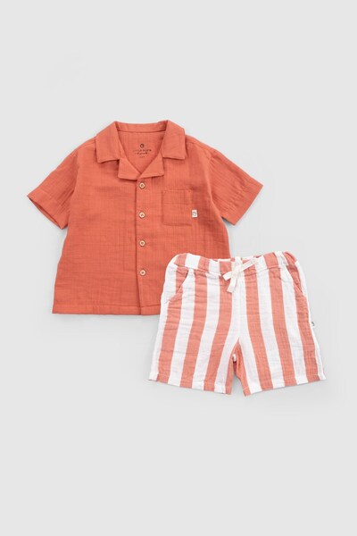 Little Gusto Organic Cotton Muslin Shirt Shorts Set Baby Set Orange