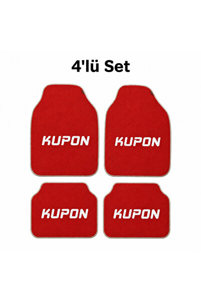 Kupon Kırmızı Dekor Oto Paspas 4’lü Set Universal Araç Halı Paspası