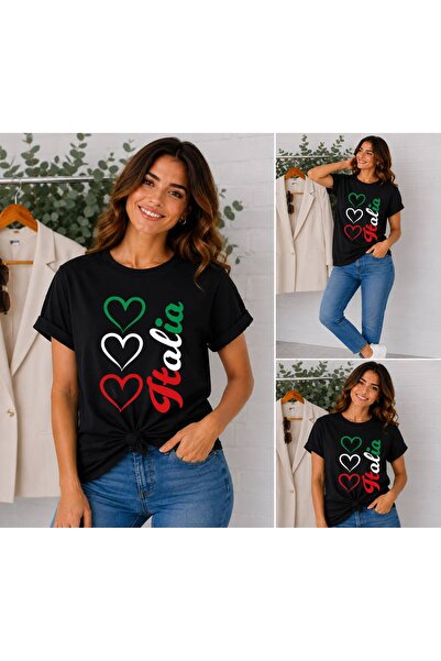 ENB1R MODA تي شيرت أساسي أسود فاخر للجنسين مطبوع عليه قلب من 3 قطع بتصميم إيطالي