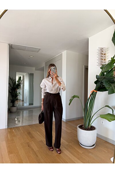 MERVE AKSOY Hendri Linen Trousers - Brown