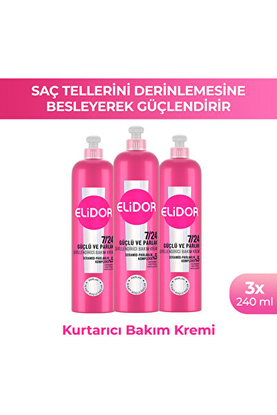 Elidor 7/24 Şekillendirici Saç Bakım Kremi Güçlü ve Parlak 240 ml x3
