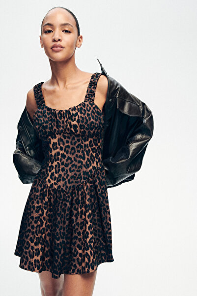 H&M Kloş Etekli ve Baskılı Elbise