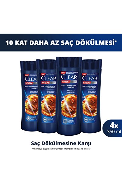 Clear Men Kepeğe Karşı Etkili Şampuan Saç Dökülmesine Karşı 350 ml x4