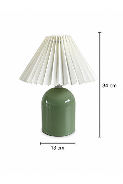 EvLight Feray Mint Yeşili Metal Gövdeli 34 cm Krem Pileli Abajur