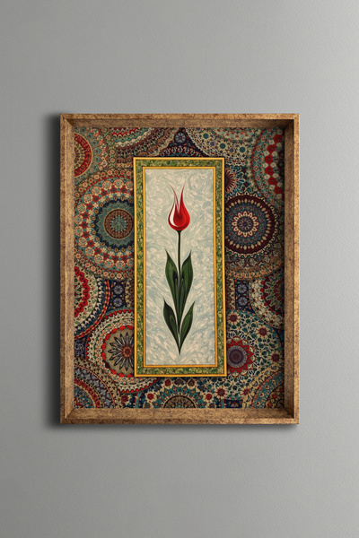epiqart لوحة فنية بتصميم زهرة التوليب الحمراء على خلفية منقوشة - إطار بنمط عت...