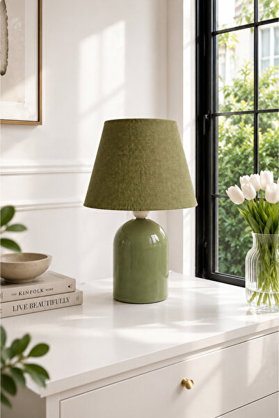 EvLight Liva Mint Yeşili Metal Gövdeli 34 cm Yeşil Kumaş Abajur