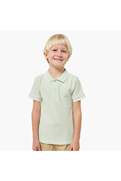 Juniors تي شيرت للأولاد بأكمام قصيرة وياقة مع تطريز
