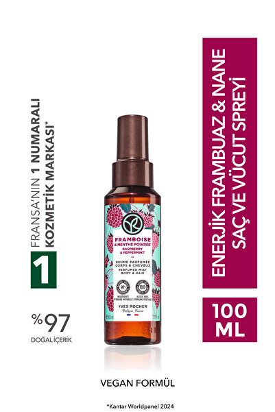 Yves Rocher Saç ve Vücut Spreyi- Enerjik Frambuaz Nane- Vegan-100ml