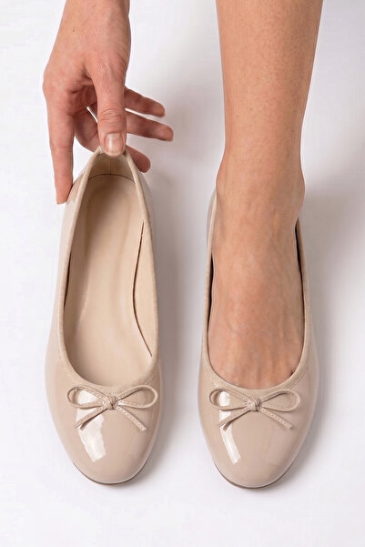 MİNNACE Mustache Bowknot Round Toe Orthopedic Classic Closed Ballerinas New S...
