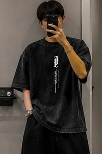 valeriae Πλενόμενο μπλουζάκι Oversize Unisex, Πλυμένο Vintage Street Style, Μ...