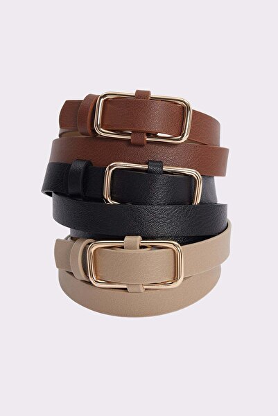 Tudors Ženski zlatni kopča 2 cm set od 3 crno-bež-smeđe kaiševa