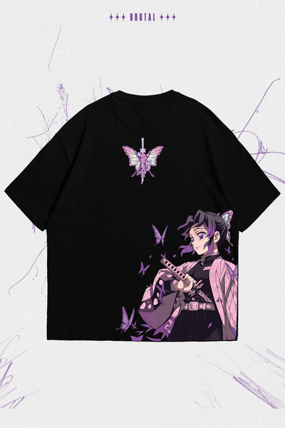 Brutal Dept. Demon Slayer Shinobu Kocho Butterfly Printed Oversize T-Shirt Un...