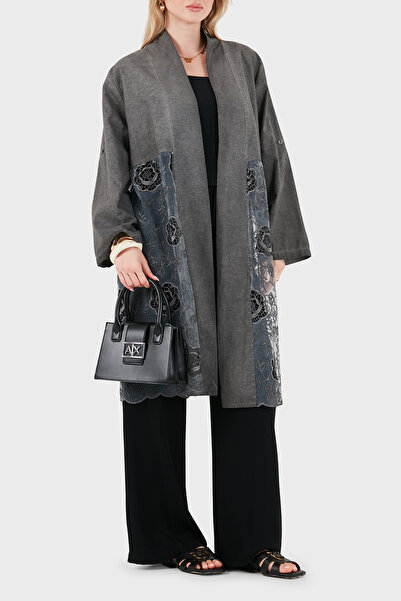 Via Dante % 100 Keten Dantel Detaylı Kimono KİMONO 6909330