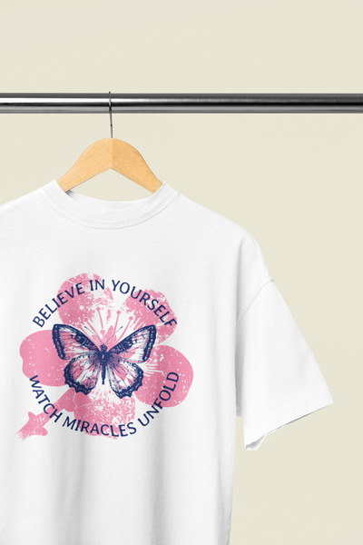 MAGORS Butterfly Printed Oversize Retro Vintage Crew Neck Cotton T-Shirt for ...