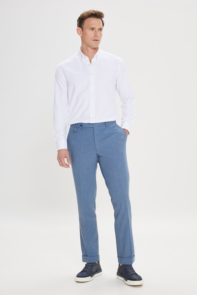 ALTINYILDIZ CLASSICS Men's Blue Slim Fit Patterned Woolen Trousers with Side ...