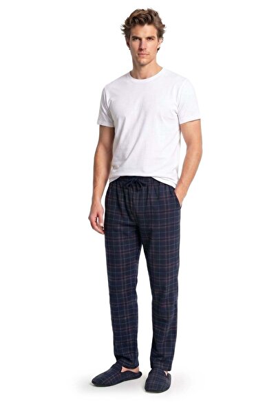 Tudors Men's standard fit regular cut cotton checkered navy blue pajama botto...