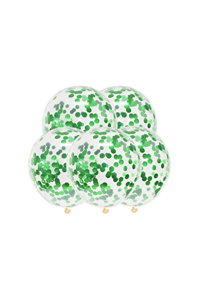 MP Mirific Party Set de 5 baloane transparente cu confetti verde, 35 cm