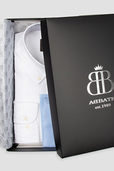 Abbate Luca Oxford Stretch Cotton Blend Comfort Fit White Button down Collar ...
