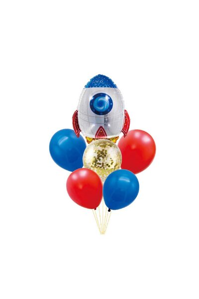 MP Mirific Party Set 6 baloane din latex și metalice, figurină rachetă spația...