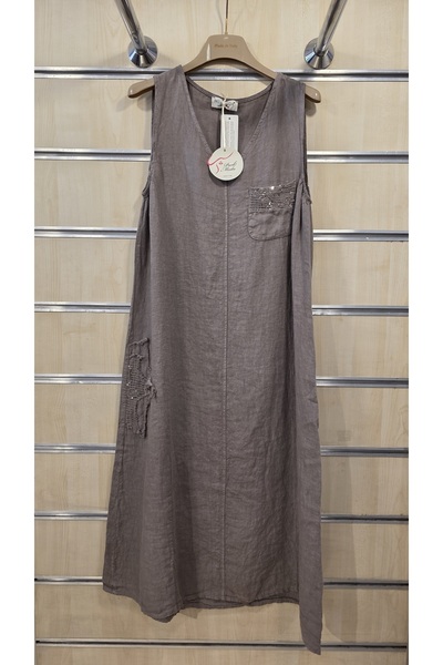 Park Moda Rochie din in italiană, cu mâneci zero, lungime midi