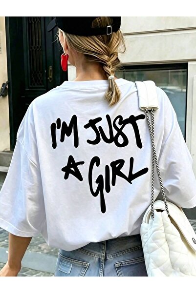 LELVANİ Women's I'M Just Girl Printed Crew Neck T-Shirt