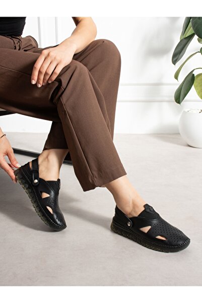 ALEMDAR AYAKKABI Raven Black Genuine Leather Women's Sandals