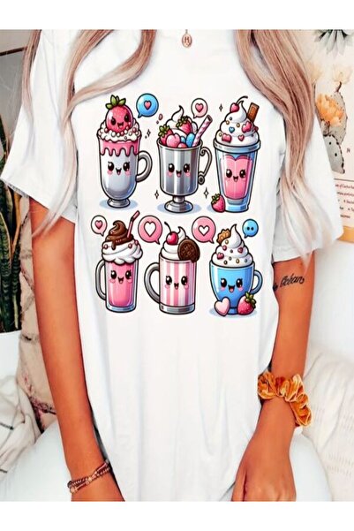 COZYWEAR Cute Sweet Drinks Printed Oversize T-Shirt