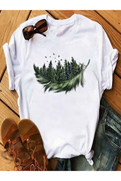 COZYWEAR Nature Themed Printed White Oversize T-Shirt