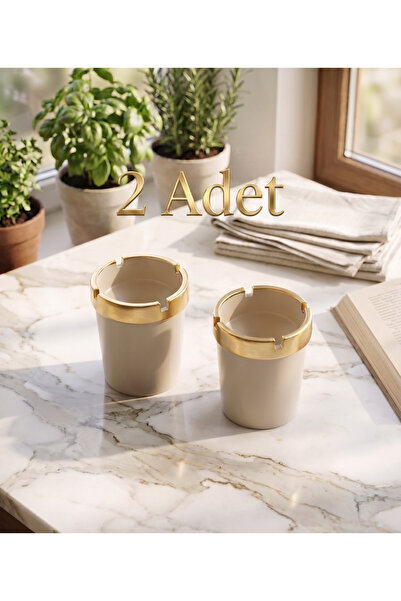 LUCES DESİGN 2 Adet Gold Detaylı Plastik Küllük Seti