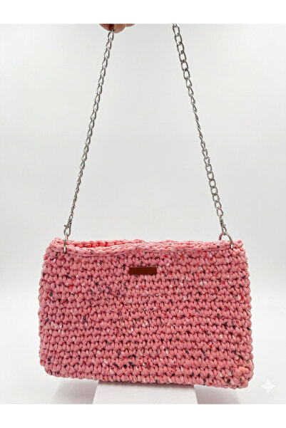 senihan Hand Knitted Combed Cotton Thread Women's Shoulder Bag - Pink