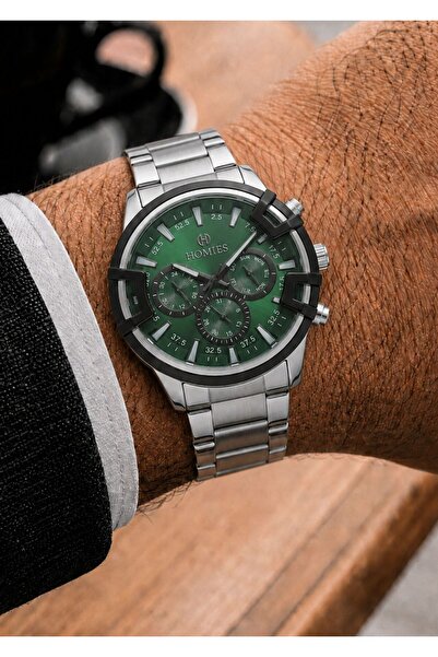 Homies Men's Silver Metal Cord Green Dial Functional Wrist Watch 2 Years Warr...