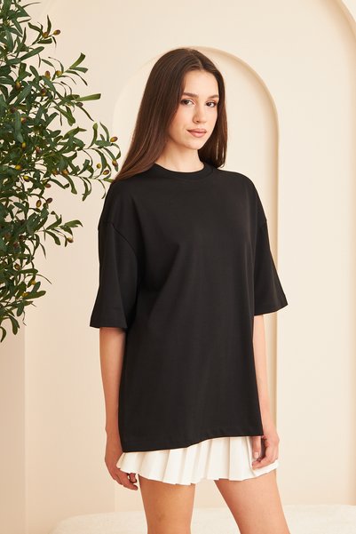 borz clo Women's 100% Cotton Oversize Fit Crew Neck Basic T-Shirt
