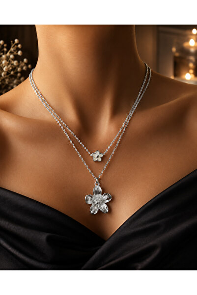Uno Di Famiglia Set of 2 with Flower Figures, Enamel Clover Figure Necklace, ...