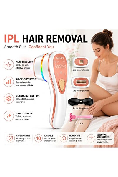 AKON Epilator IPL Akon®, Epilare definitiva fara durere, pentru femei si barb...