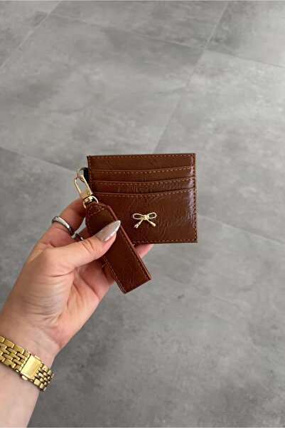 Yuka Atelier Solid Color Bow Detailed Shiny Faux Leather Card Holder