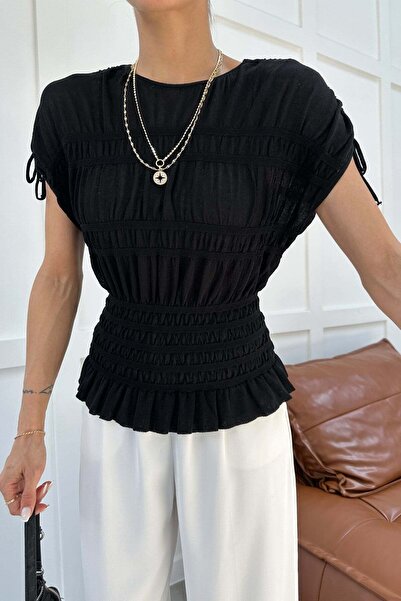 mylove Drawstring Thin Knitwear Top Black