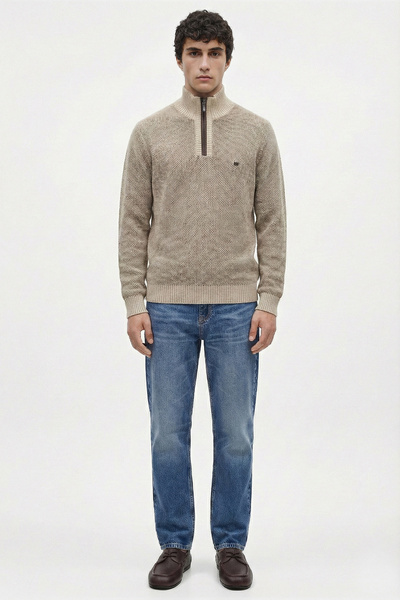 Sam Wool Half-Zip Knit Sweater - Beige - Brown